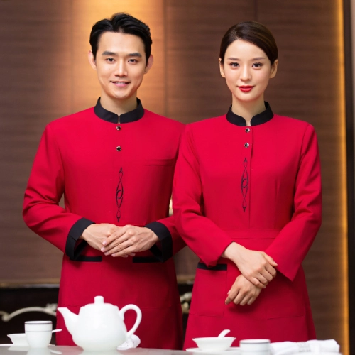 2025 chinese food restaurant waiter waitress blouse apron work uniform