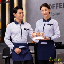cheap stripes restaurant food table service waiter uniforms shirt with apron