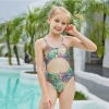 2025 honeycomb printing cute halter floral little girl kid swimwear swimsuit bikini Color Color 5