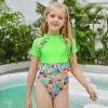 2022 Europe style green flower little girl swimwear two-piece swimsuit children girl swimwear Color Green
