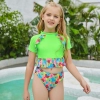 2025 Europe style green flower little girl swimwear two-piece swimsuit children girl swimwear Color Green