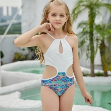 2022 white halter bare back teen girl children girl swimwear