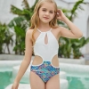 2025 white halter bare back teen girl children girl swimwear  Color White