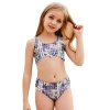 2025 teen girl  print  swimwear teen girl children girl two piece design tube top and shorts Color Color 1