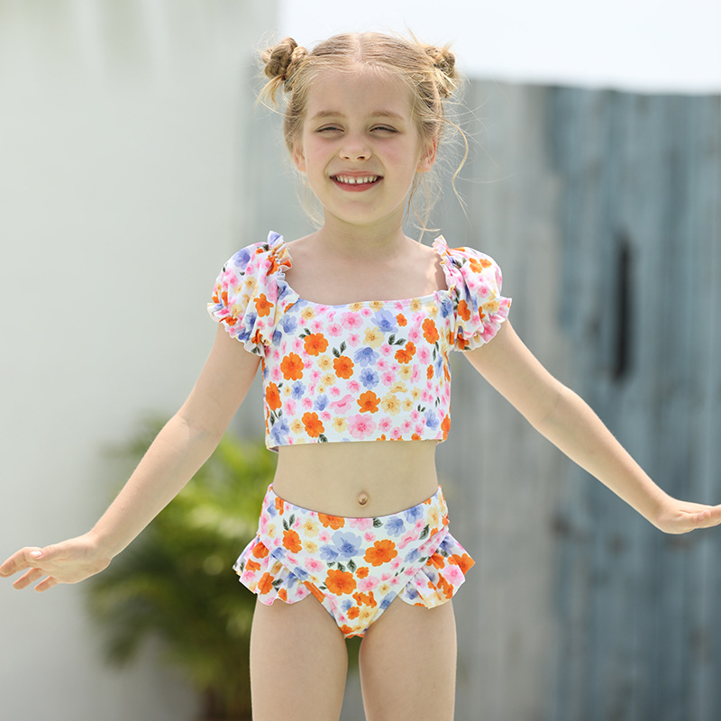 2022 small flower kid swimwear little girl children girl two piece design tankini