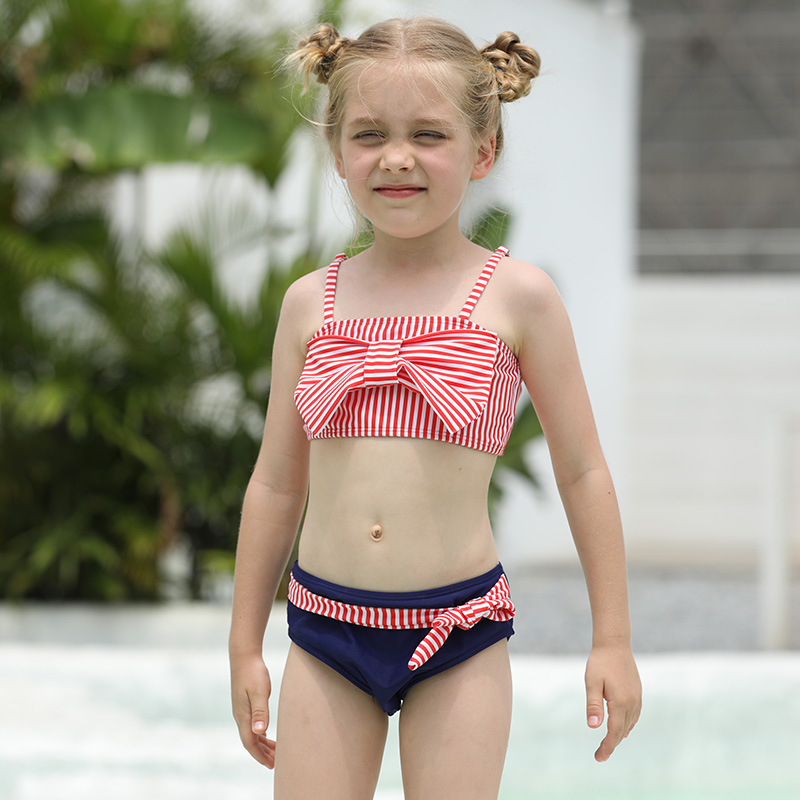 2022 red white stripes kid swimwear little girl children girl two piece design tankini