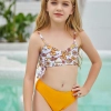 2022 France honeycomb print children girl one piece design bikini swimming wear Color Color 1