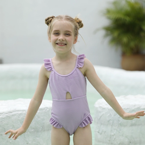 2025 pure texture one-piece children girl swimwear  kid swimsuit 