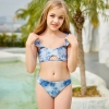 2025 America dual shoulder orange print teen girl swimwear bikini wholesale