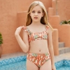 2022 America dual shoulder orange print teen girl swimwear bikini wholesale Color Color 3