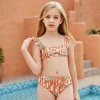 2025 America dual shoulder orange print teen girl swimwear bikini wholesale Color Color 3
