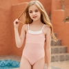 2025 simple solid pink one-piece teen girl swimwear bikini swimsuit 