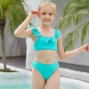 2025 solid green bow two-piece girl  swimwear teen bikini swimsuit free shipping