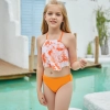 2022 solid green bow two-piece girl  swimwear teen bikini swimsuit free shipping