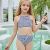 2025 hot sales black white stripes two-piece tankini little girl swimwear teen  swimsuit