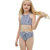 2025 hot sales black white stripes two-piece tankini little girl swimwear teen  swimsuit Color Color 1