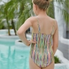 2022 thailand style stripes little girl one-piece swimwear teen swimming wear