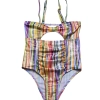 2025 thailand style stripes little girl one-piece swimwear teen swimming wear Color Color 1