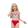 2022 fashion red flowers print girl two-piece swimwear teen swimming wear Color Color 1