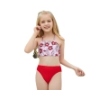 2025 fashion red flowers print girl two-piece swimwear teen swimming wear Color Color 1