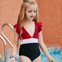 2022 fashion three color patchwork teen girl solid color one-piece swimwear bikini