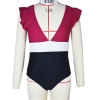 2025 fashion three color patchwork teen girl solid color one-piece swimwear bikini