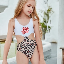 2022 America popular "stay wild" letter leopard skin teen girl swimwear teen swimwear