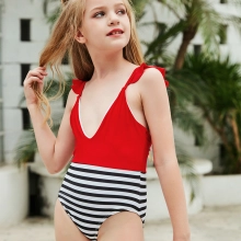 Europe America Babe red top white black strpes short swimwear teen girl swimwear