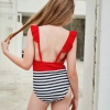 Europe America Babe red top white black strpes short swimwear teen girl swimwear