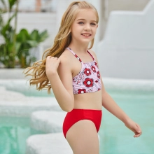 2022 floral print teen girl student swimwear two piece swimsuit bikini