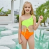 specil design green top orange one-piece girl swimwear swimming suit