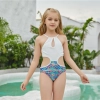 blue flowers print children swimwear girl swimsuit bikini paypal supported