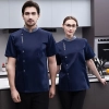 contrast collar short sleeve cooker uniform chef jacket coat Color Navy Blue