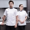 contrast collar short sleeve cooker uniform chef jacket coat Color White