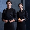 right open pocket chef jacket workwear  Color Black