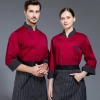 long sleeve chef school uniform stripes collar chef jacket restaurant chef coat Color Red