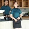 Asian Style summer short sleeve contrast collar waiter  shirt restaurant staff uniform waitress