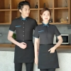 Asian Style summer short sleeve contrast collar waiter  shirt restaurant staff uniform waitress