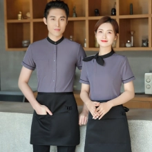 black collar grey waiter casino uniform waiter shirt short sleeve waitress uniform