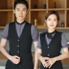 black collar grey waiter casino uniform waiter shirt short sleeve waitress uniform