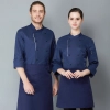 double breasted black button long sleeve chef blouse chef jacket Color Navy Blue
