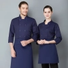 double breasted  long sleeve chef blouse chef coat good fabric Color Navy Blue