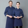 Europe style long sleeve chef blazer uniform free hat Color Navy Blue