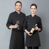 Europe style long sleeve chef blazer uniform free hat Color Black