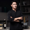 side open 3 metal button restaurant chef coat autumn working wear uniform