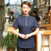 white hem navy bloue color short sleeve waiter uniform shirt pullover