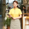 white hem navy bloue color short sleeve waiter uniform shirt pullover
