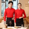 autumn long sleeve restaurant waiter tshirt uniform company team tshirt logo Color Red