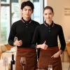 autumn long sleeve restaurant waiter tshirt uniform company team tshirt logo Color Black