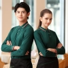 autumn long sleeve restaurant waiter tshirt uniform company team tshirt logo Color Blackish Green